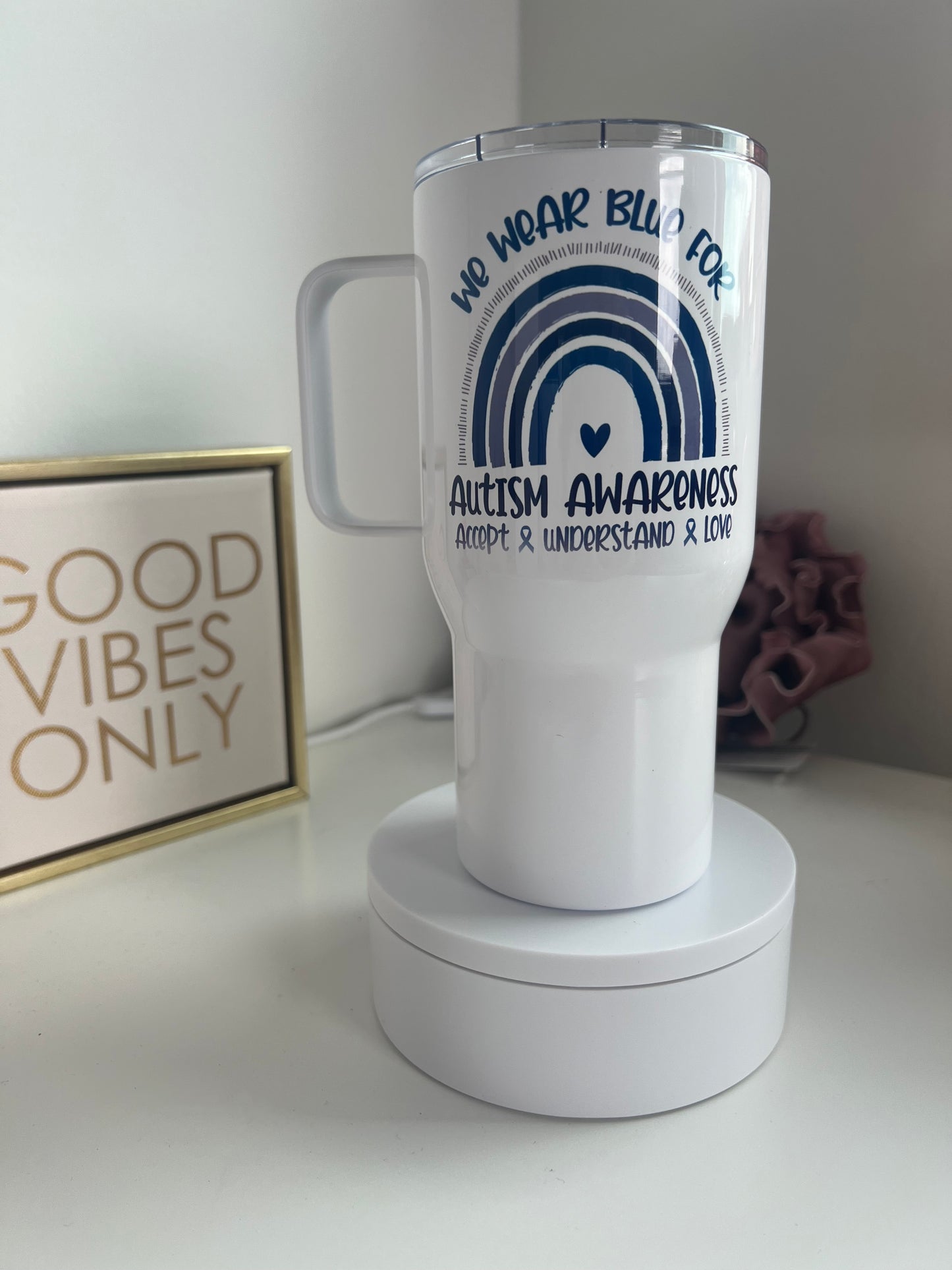In April, we wear blue 18oz Tumbler
